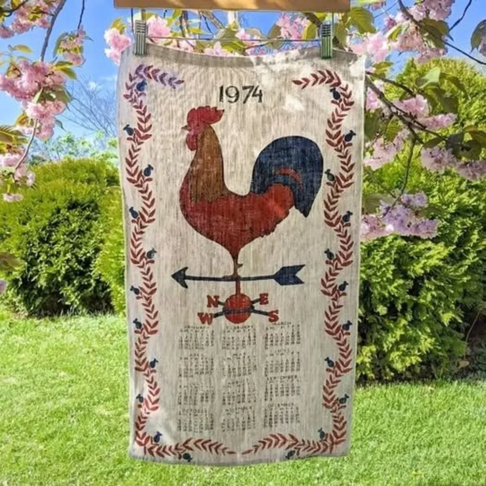 1974 Vintage Rooster Linen Retro Calendar